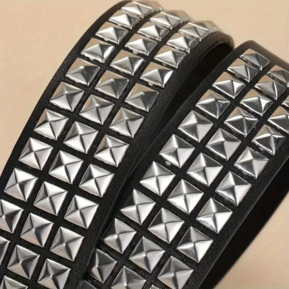 Black PU Leather Belt with Silver Studded Pyramid Rivets Y2K Goth Grunge Punk